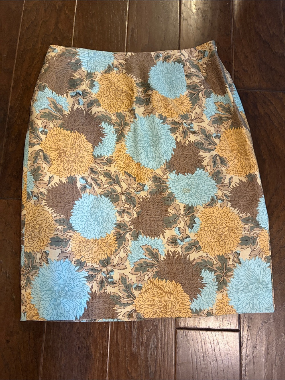 LOFT Silk/Cotton blend Floral Skirt in Blue and Brown, Sz 10